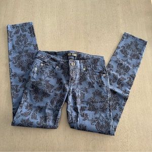 ZCO JEANS Tapestry Design Blue Black Skinny Stretch Jeans Size 1